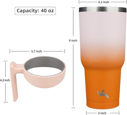40 oz Tumbler with Handle and 2 Straw 2 Lid, Insulated Water Bottle Stainless Steel Vacuum Cup Reusable Travel Mug,Coral