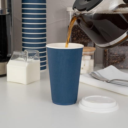 Restaurantware 16 Ounce Ripple Wall Disposable Coffee Cups, 500 Insulated Midnight Blue Paper Tumblers with Rolled Rim Design, Lids Sold Separately for Hot Drinks like Tea, Hot Chocolate and More