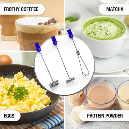Zulay Kitchen FrothMate Powerful Milk Frother Portable & Compact Handheld Foam Maker Lattes, Cappuccinos (Royal Blue, Froth N Go)