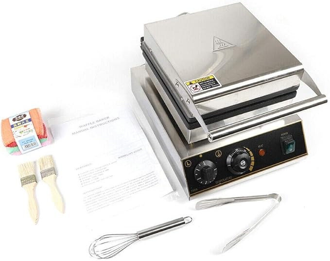 Commercial Belgian Waffle Iron, 4 Grids 1750W Stainless Steel Nonstick Double Side Waffle Maker Machine Electric Round Waffle Baker for Bakery, Restaurant, Snack Bar, Home