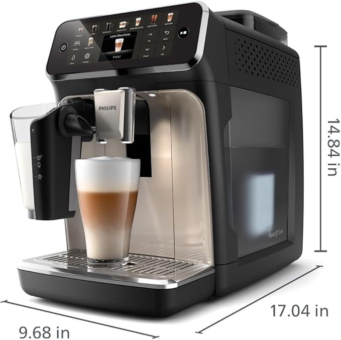 PHILIPS 5500 Series Fully Automatic Espresso Machine - LatteGo Milk System, Integrated Grinder, 20 Hot & Iced Coffee Pre-Sets, Quick Start, SilentBrew, 15-Bar Pressure, Black Chrome (EP5544/94)