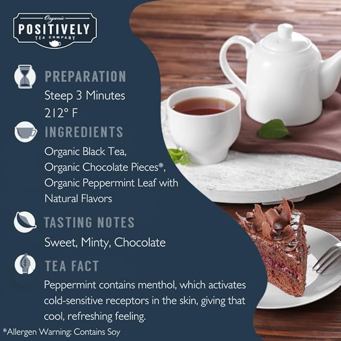 Organic Positively Tea Company, Mint Chocolate Chip, Black Tea, Loose Leaf, 4 Ounce