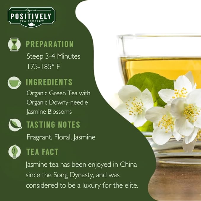 Organic Positively Tea Company, Jasmine Green Tea, Loose Leaf, 16 Ounce