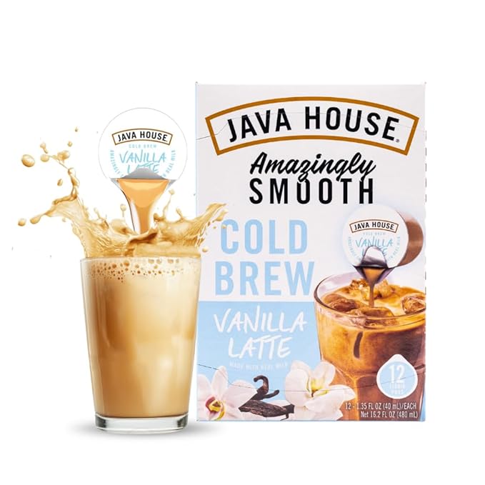JAVA HOUSE French Vanilla Latte Cold Brew Coffee Pods, (48 Count) Peel and Pour Pods Hot or Iced