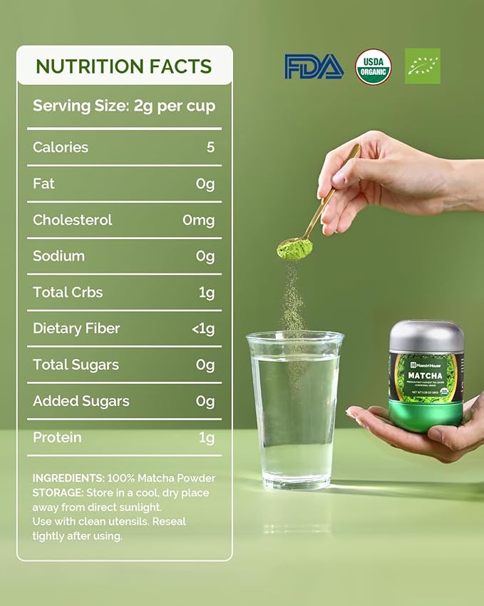 Maestri House Ceremonial Grade Matcha Powder - Premium First Harvest Green Tea Powder, 100% Pure Unsweetened No Additives, USDA Organic Gluten-Free Vegan, 1.06oz Tin