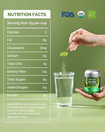 Maestri House Ceremonial Grade Matcha Powder - Premium First Harvest Green Tea Powder, 100% Pure Unsweetened No Additives, USDA Organic Gluten-Free Vegan, 1.06oz Tin