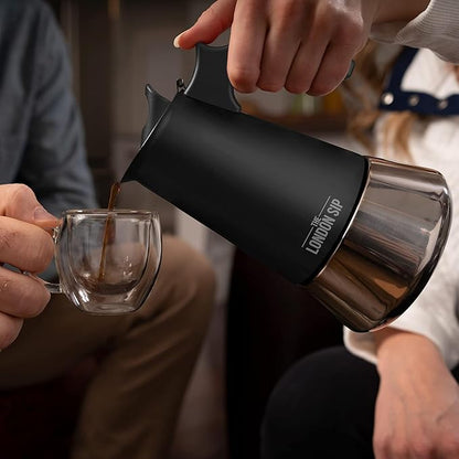 London Sip Stainless Steel Stovetop Espresso Maker Moka Pot Italian Coffee Percolator, Matte Black, Small (5.07 oz)