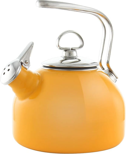Chantal Classic Teakettle, 1.8 QT, Enamel On Steel, 2-Tone Harmonica Whistle, Rapid Boil and Even Heating (Marigold)