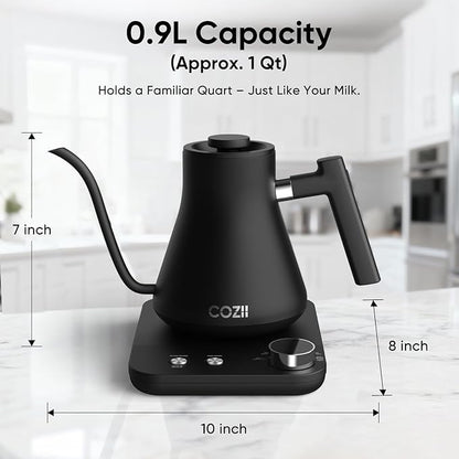 COZII Gooseneck Electric Kettle with ±1°F Temperature Control, 1200W Quick Heating for Pour Over Coffee & Tea, 0.9L Water Boiler with 24H Keep Warm & Auto Shut Off, Stainless Steel Interior, Black