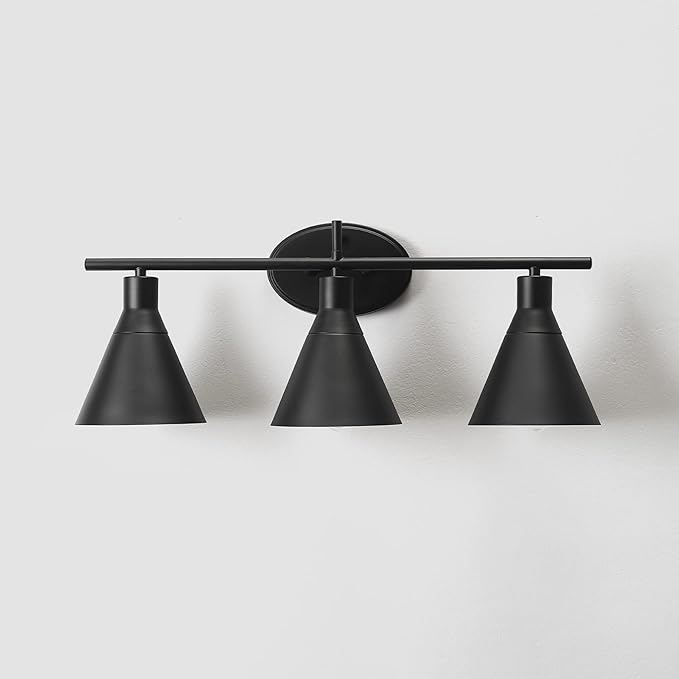 Globe Electric 52060 Tristan 5-Piece All-In-One Bathroom Set, Matte Black, 3-Light Vanity Light, Towel Bar, Toilet Paper Holder, Towel Ring, Robe Hook