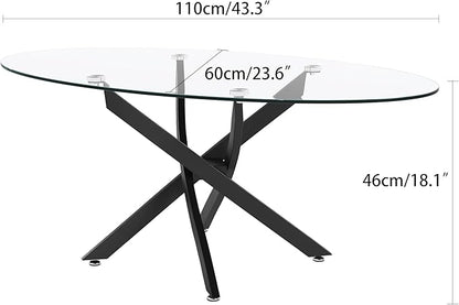 Oval Coffee Table Modern Living Room Table with Tempered Glass Top and Black Metal Legs Contemporary Stylish Center Table Tea Table for Living Room Office