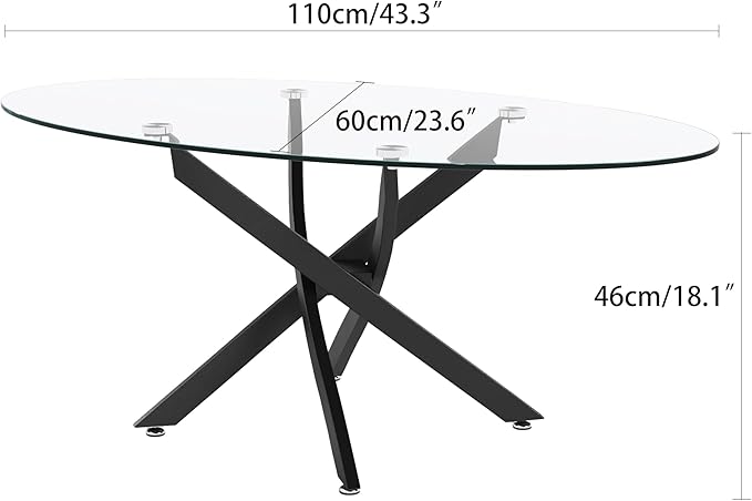 Oval Coffee Table Modern Living Room Table with Tempered Glass Top and Black Metal Legs Contemporary Stylish Center Table Tea Table for Living Room Office