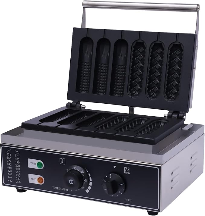 Hotdog Waffle Maker Machine Electric Corn Dog Maker 6 Slice 2 Patterns Non-Stick Stainless Steel Waffle Baker Machine