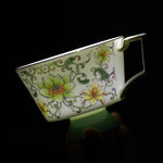 Load image into Gallery viewer, KAMMAK Ceramic Coffee Cups Saucers Set of 2, Porcelain Espresso Cups with Saucers, 8.12 oz Handcrafted Elegant Bone China Tea Cups, Lotus Floral Pattern Teacup for Party, Office, Women Gift