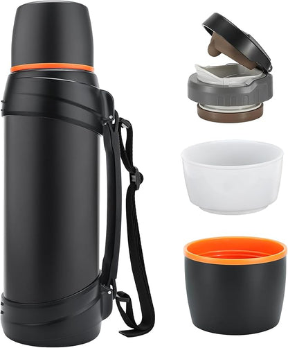 Large Thermosflask- 85oz Stainless Steel Insulated Bottle for Travel with BPA Free Cup - 2.5L Oversized Vacuum Insulated Thermoses with Handle and Strap for Hot & Cold Drinks(Black)