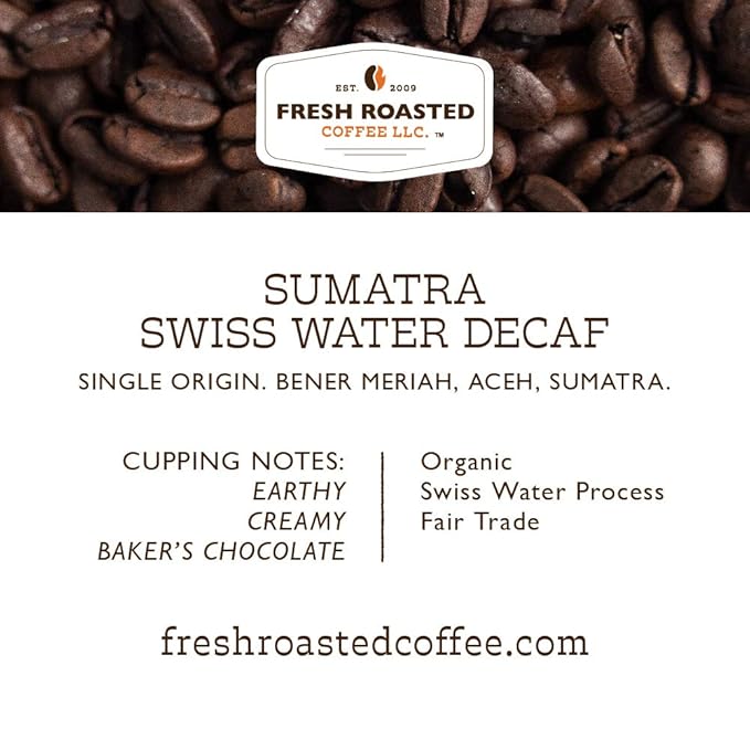 Fresh Roasted Coffee, Organic Sumatra Water-Processed Decaf | 100% Single Origin, USDA Organic, Kosher | Medium Roast K-Cup Compatible | 72 Pods