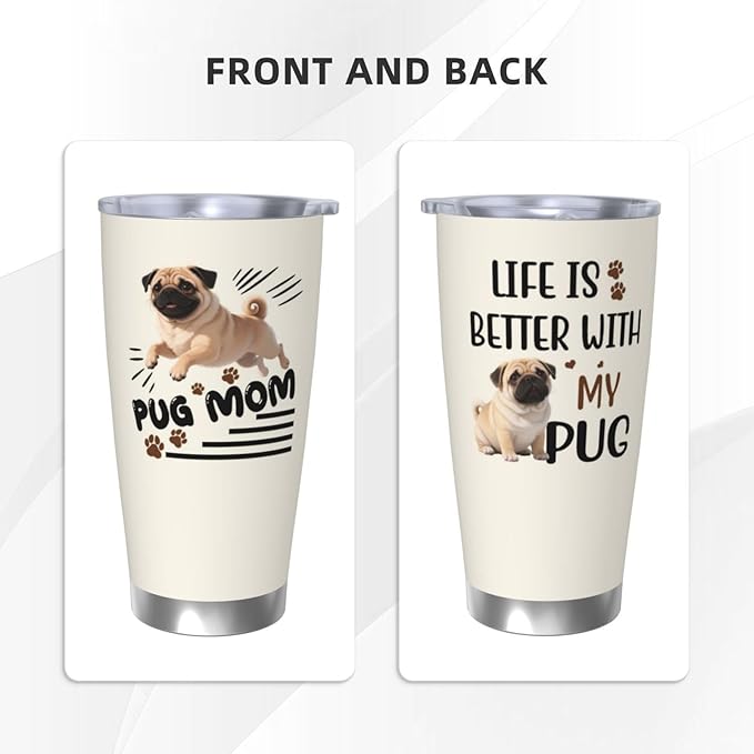 Best Pug Mom Gifts for Women, 20 Oz Pugs Lover Travel Tumbler Mugs with Pugs, Travel Mug Gift for Pug Mom