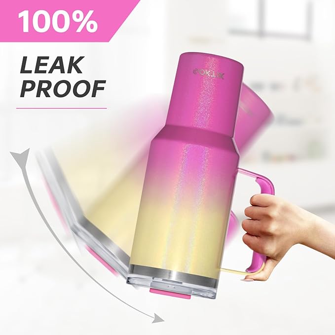 COKTIK 40 oz Tumbler With Handle and Straw Lid, Vacuum Insulated Travel Coffee Mug Stainless Steel Insulated Cup for Beverages, Leak-proof, Cupholder Friendly (Glitter Rainbow)