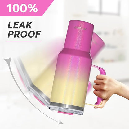 COKTIK 40 oz Tumbler With Handle and Straw Lid, Vacuum Insulated Travel Coffee Mug Stainless Steel Insulated Cup for Beverages, Leak-proof, Cupholder Friendly (Glitter Rainbow)