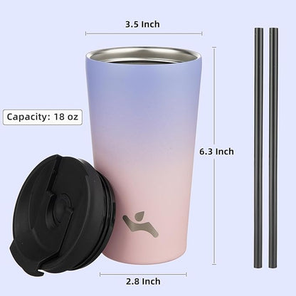 18OZ Insulated Tumbler with Lid and 2 Straws Stainless Steel Water Bottle Vacuum Travel Mug Coffee Cup,Pastel Sunset