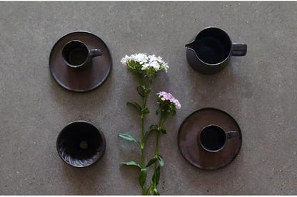 Handmade Stoneware Pour Over Drip Coffee Maker & Cups Set, Coffee Brewer Dripper Cone Filter, Coffee Decanter & Espresso Cups & Saucers Gift Set, Annular Veins Retro Metallic Glazed,16oz