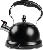 Load image into Gallery viewer, Emeril Lagasse 2.6 Quart/2.5 Liter Whistling Tea Kettle, Stainless Steel Tea Pot for Induction Stove Top, Fast to Boil Water for Home Kitchen Condo, with Ergonomic Cool Folding Grip Handle, Black