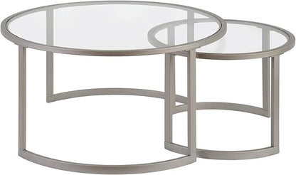 Henn&Hart Round Nested Coffee Table in Satin Silver, for Home, Living Room, Bedroom, Entertainment Room, Office