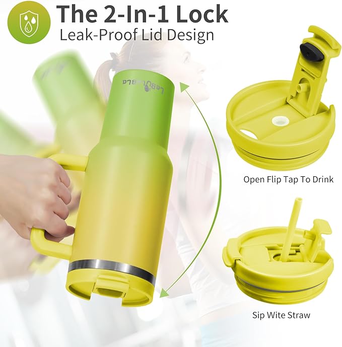 40oz Tumbler with Handle,Double Wall Vacuum Reusable Stainless Steel Insulated Water Bottle,With Leak Proof lid and Straw for Iced or Cold Beverages (Citrine)