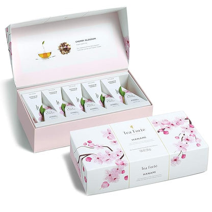 Tea Forte Cherry Blossom Organic Green Tea, Petite Presentation Box Tea Gift Set Sampler with 10 Handcrafted Pyramid Tea Infusers