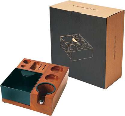 54mm Espresso Tamping Station Knock Box - 9 in 1 Coffee Knock Box And Tamp Station Espresso Organizer Box Fit for 51mm 53mm 54mm Espresso Portafilter Distributor Tamper Puck Screen Accessories Storage