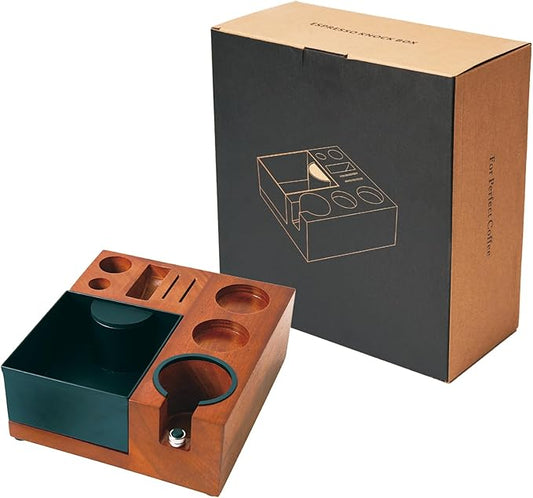 54mm Espresso Tamping Station Knock Box - 9 in 1 Coffee Knock Box And Tamp Station Espresso Organizer Box Fit for 51mm 53mm 54mm Espresso Portafilter Distributor Tamper Puck Screen Accessories Storage