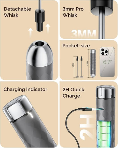 Maestri House Rechargeable Milk Frother with Stepless Speed Control, LunaFro 2.0 Handheld Electric Foam Maker Waterproof Drink Mixer Foamer for Lattes, Cappuccino
