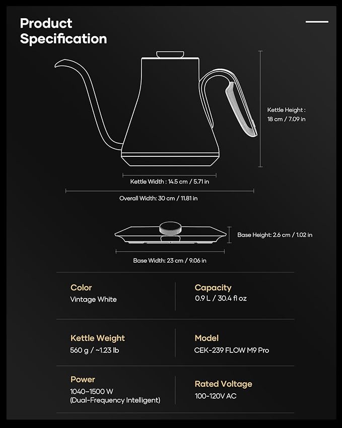 Cocinare x Chanoir FLOW M9 Pro Electric Kettle, Art de Paris Collaboration, Premium Gift Box Packaging with Coffee Mat, ±0.5℉ Temp Control for Coffee & Tea (Chanoir White)