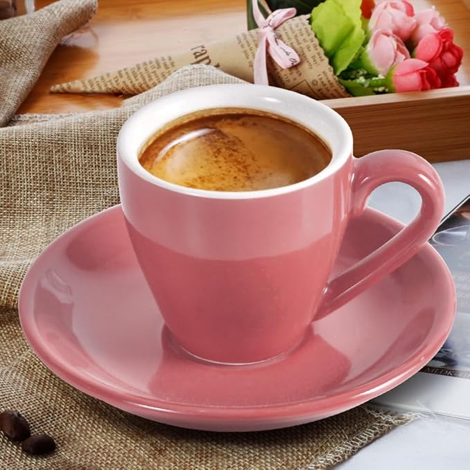 Porcelain Espresso Cup with Saucer, Espresso shot Cup, 80ml/2.7Oz, Pink