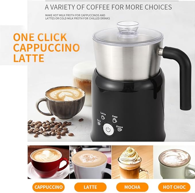 Electric Milk Frother Has Hot and Cold Functions 700-ml Split Stainless Steel Automatic Milk Frother and Steamer with Transparent Lid, Anti-Dry,Dishwasher-Safe