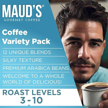Maud's Family Pack Coffee Pods Variety Pack, 136 ct, 12 Assorted Flavors, Medium Roast Recyclable Single Serve Pods – 100% Arabica Coffee, Compatible with Keurig K Cups Maker