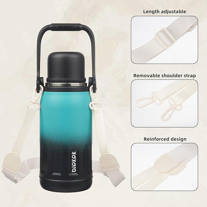 BJPKPK Insulated Thermal Water Bottle with Handle and Lid 27oz Stainless Steel Water Bottles for Cold and Hot Beverages,TealBlack