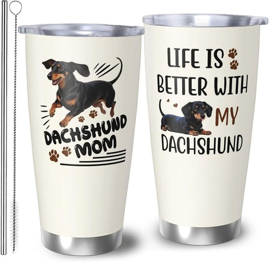 Best Dachshund Mom Gifts for Women, 20 Oz Dachshunds Lover Travel Tumbler Mugs, Travel Mug Gift for Dachshunds Mom