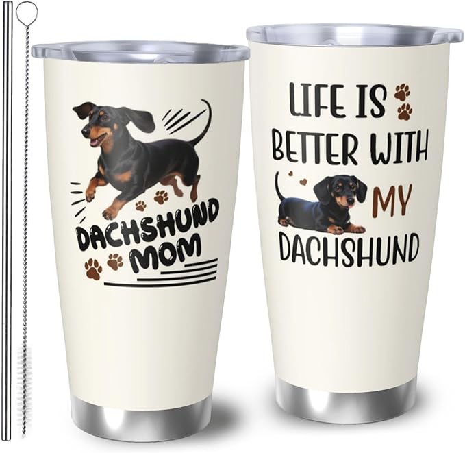 Best Dachshund Mom Gifts for Women, 20 Oz Dachshunds Lover Travel Tumbler Mugs, Travel Mug Gift for Dachshunds Mom