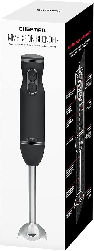 Chefman Immersion Stick Hand Blender Powerful Electric Ice Crushing 2-Speed Control Handheld Food Mixer, Purees, Smoothies, Shakes, Sauces and Soups, Black