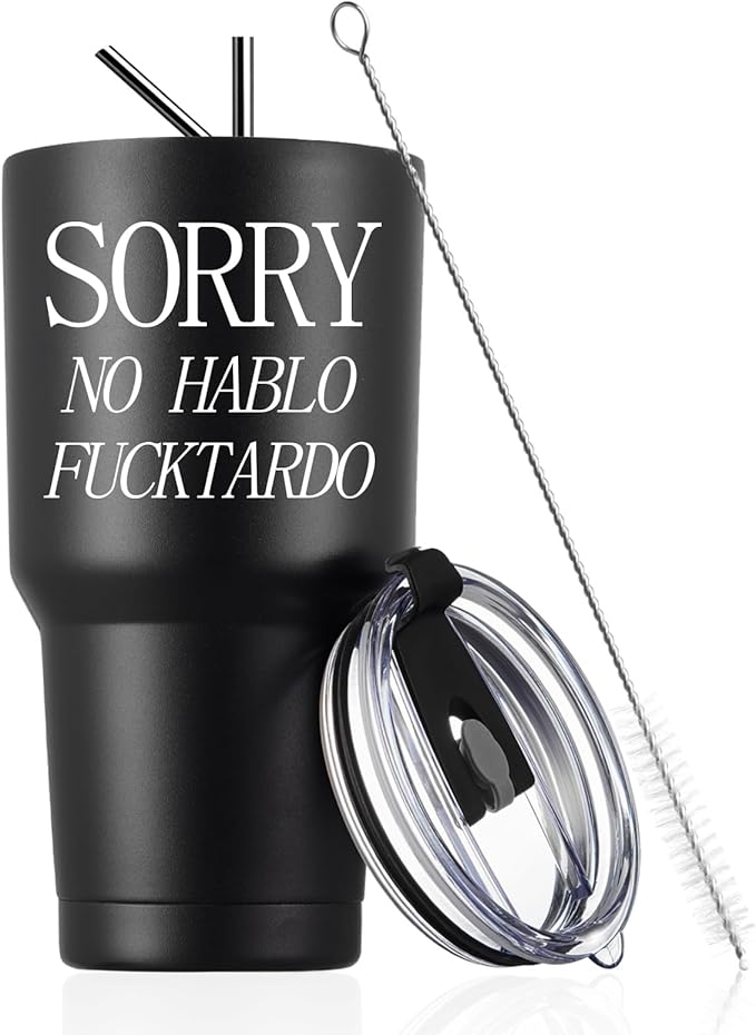 COMOOO Sorry No Hablo Fuctardo 30oz Travel Tumbler, Funny Gift for Men Women Friends Brother Dad Sister Co-workers Colleague Employee, Insulated Stainless Steel