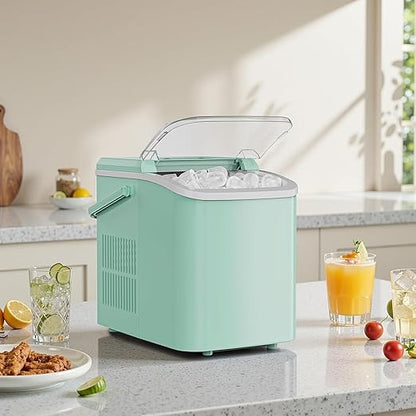 Sweetcrispy Countertop Ice Maker with Scoop, Basket and Handle, Portable Ice Machine 9 Ice Cubes Ready in 6 Mins, 26.5lbs in 24Hrs, 2 Sizes for Home Kitchen Office Bar Party, Green