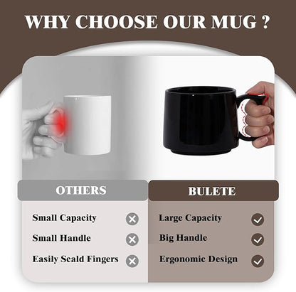 Large Coffee Mugs Set of 4, 19 oz Stackable Ceramic Coffee Mug, Coffee Cups with Large Handle for Latte, Cappuccino, Milk, Tea, Dishwasher & Microwave Safe, Ideal for Men, Women - Black