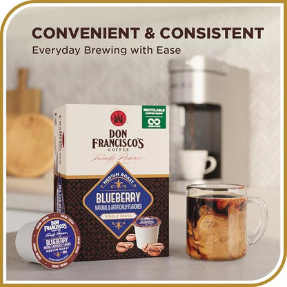 Don Francisco's Blueberry Flavored Coffee - 24 K-Cup Compatible Single-Serve Pods - 100% Arabica - Recyclable through Terracycle - Smooth, Sweet Berry Flavor