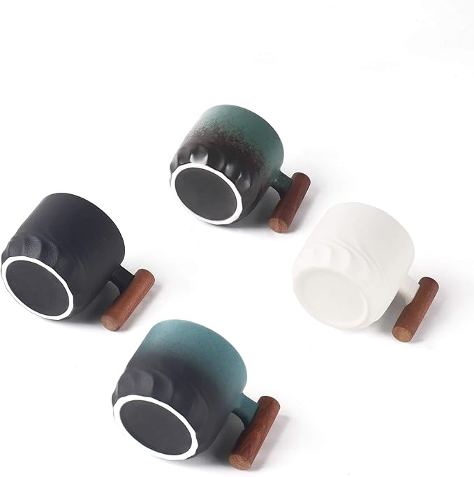 2 oz Espresso Cups Set of 2, Ceramic Espresso Cups with Wooden Handle Small Tea Cups