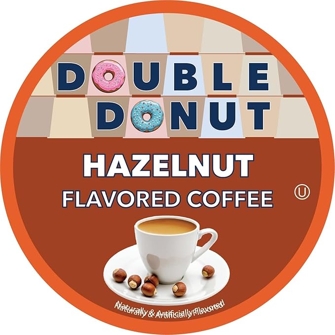 Double Donut Hazelnut Flavored Coffee Pods, Medium Roast Coffee, Compatible with Keurig K Cups Brewers, 72 Count (Pack of 1)