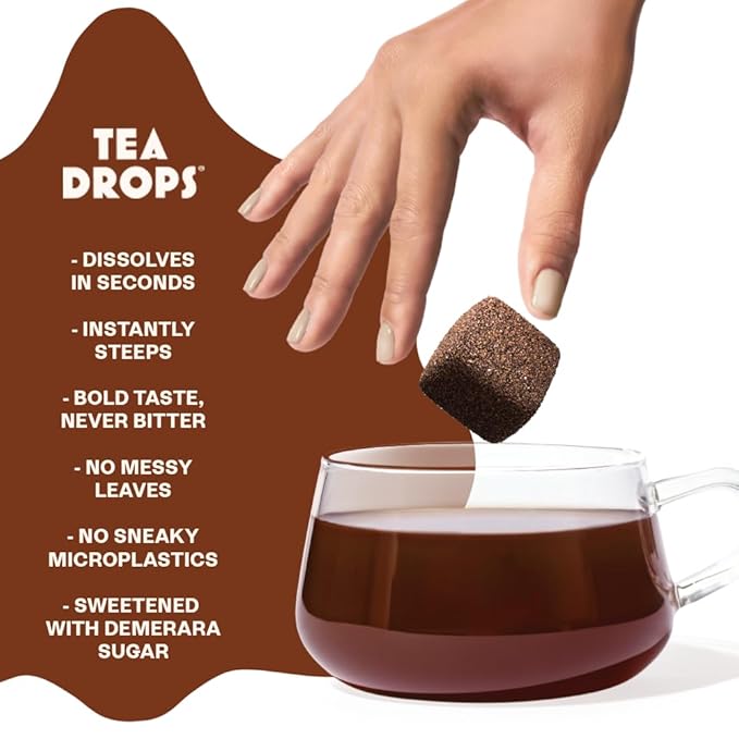 Tea Drops 30 Bulk Pack Organic Chocolate Earl Grey Bagless Tea - Loose Leaf, Lightly Sweetened, On-The-Go. Plastic-Free - Iced or Hot Tea