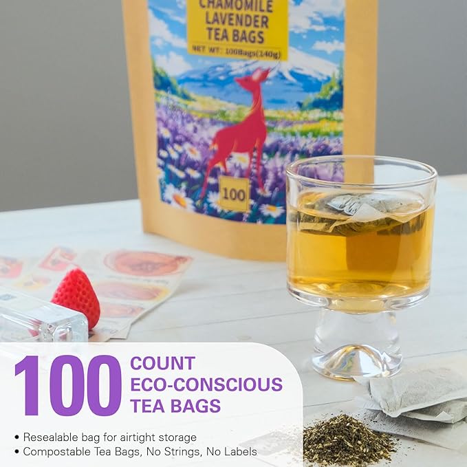 WT WEETEE Chamomile Lavender Tea Bags 100 Count, Nighty & Relax, 100% Pure Chamomile, Lavender Flowers & Lemon Balm Blend, Natural Caffeine-free Herbal Tea Ideal for Bedtime