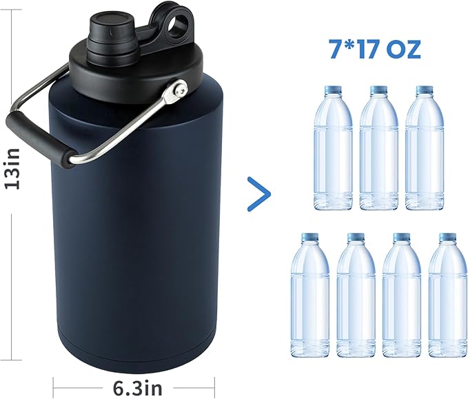1 Gallon Water Jug Bottle Insulated, 128 oz Stainless Steel Water Bottle Wide Mouth Double Vacuum Dishwasher Safe BPA Free for Hot & Cold Drinks