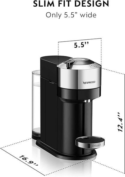 Nespresso Vertuo Next Deluxe Compact and Slim-Fit Design Coffee and Espresso Machine for 6 Cup Sizes of Coffee (Pure Chrome) with Nespresso Vertuo Sample Pack 12 Capsules (2 Items)